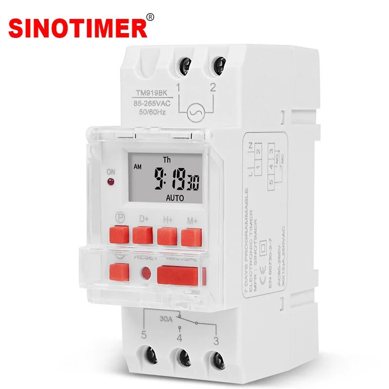 Sinotimer 30A Hoge Belasting 220V 7 Dagen Programmeerbare Digitale Tijdschakelaar Relais Tijd Controle Voor On/Off Op een Vooraf Ingestelde Tijd