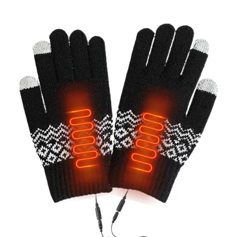 Heating Gloves Full Finger Knitted Heated Touchscreen Gloves Removable Washable Laptop Gloves Hand Warmers Winter Mitten