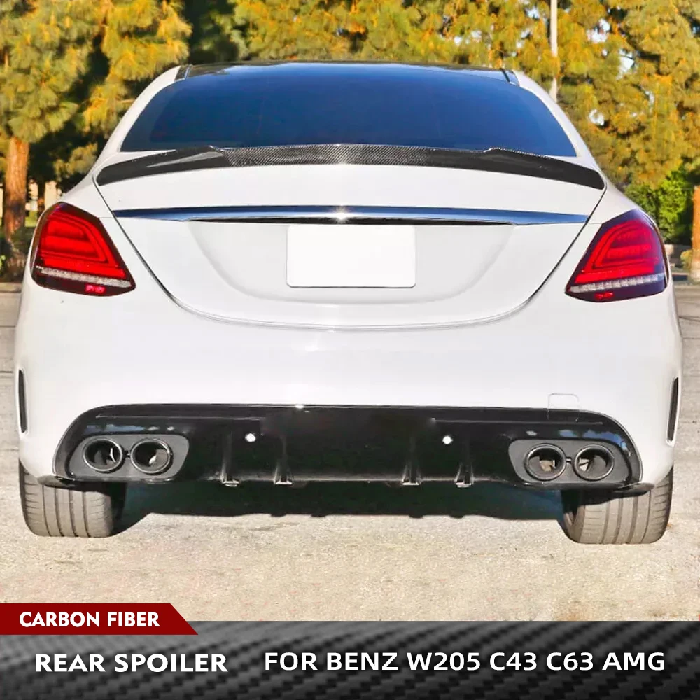 Carbon Fiber Car Rear Spoiler Body Kits For Benz C-Class W205 C200 C63 AMG 2015-2019 Rear Trunk Racing Spoiler Wing Highkick Lip