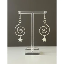 Silver Color Spiral Star Earrings Celestial  Witch Handmade Mother's Day Gift Friend Women Boho Hippy Jewelry Cute Gothic