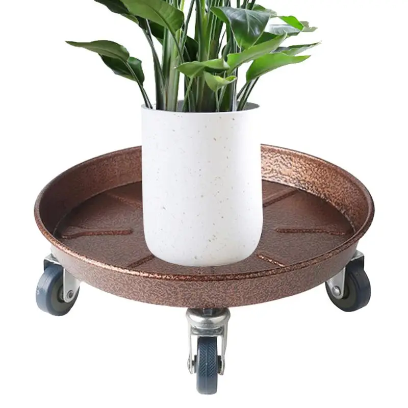 Pot Tray with Wheels Round Movable Planter Dolly Trolley Pallet Outdoor Indoor Tree Flower Planter Metal Stand Daily Use