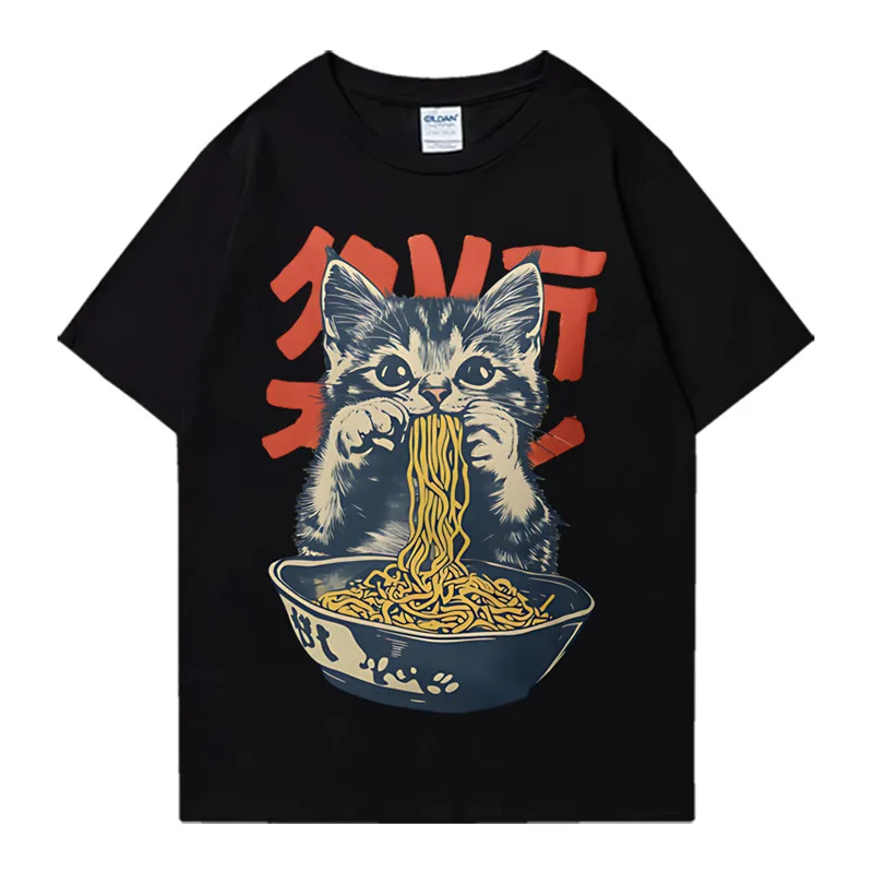 Kawaii Ramen Cat Retro Japanese N..Essential T-shirt Women Clothing Fashion T Shirt  Short Sleeves Tee Shirt