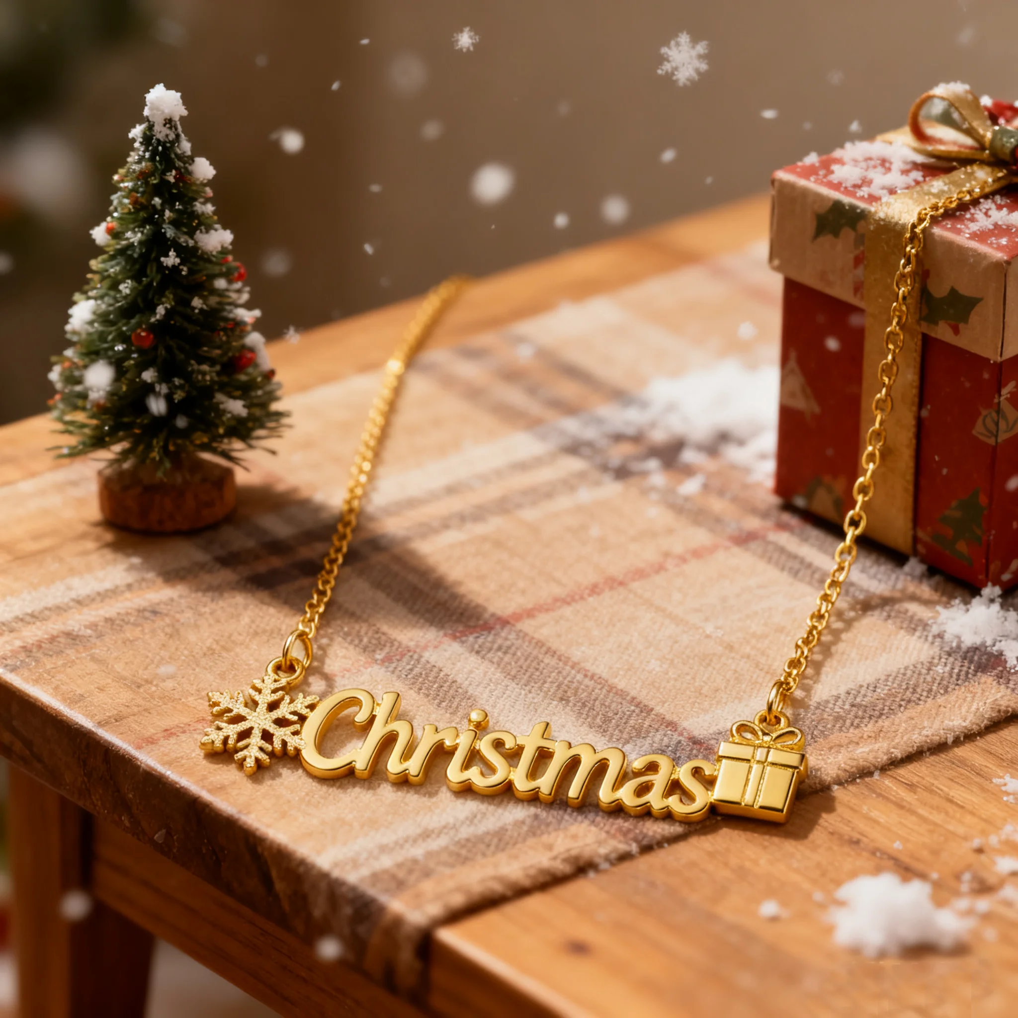 

Zciti 18-каратное золото, ожерелье с индивидуальным именем, рождественский стиль, снежинка, подарочная коробка, кулон, персонализированное имя, ювелирные изделия, праздничные подарки для женщин