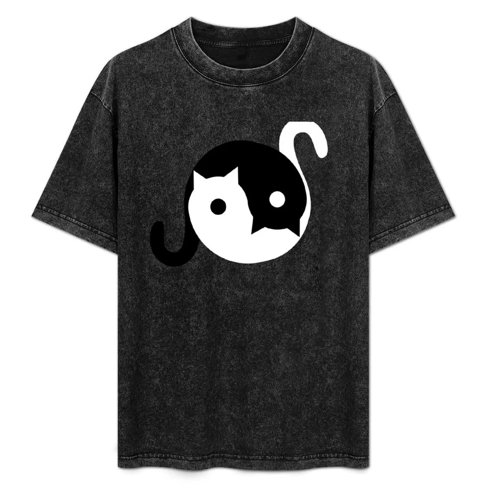 

Yin Yang Cat T-Shirt Basic Solid Color Short Sleeve T-Shirt