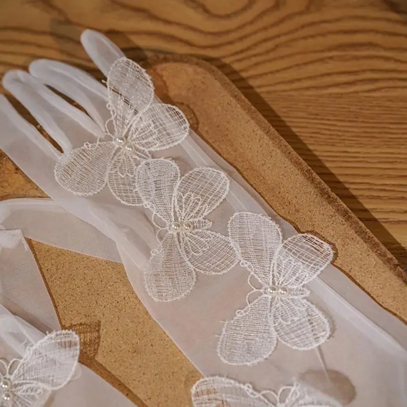 P9FE Tulle Butterfly Gloves Formal Event Dress Gloves for Evening Party and Weddings
