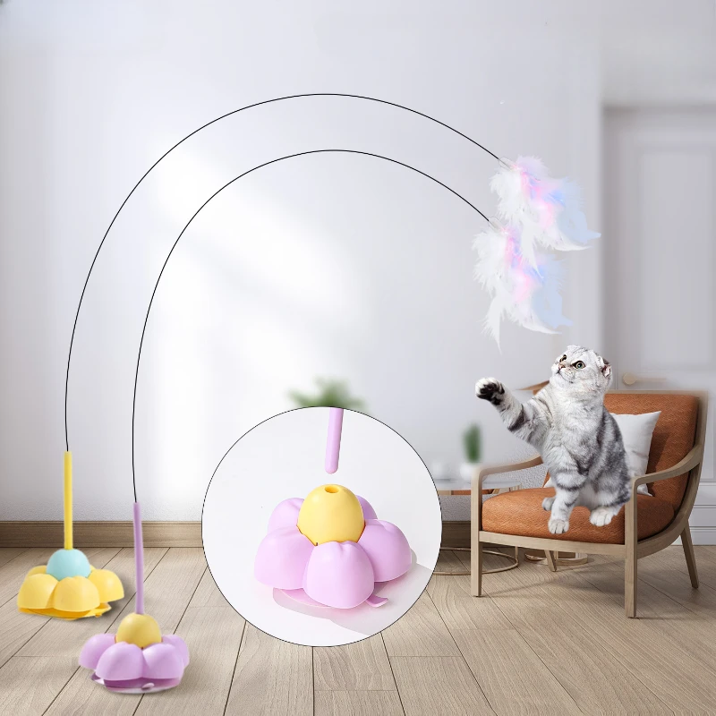 Cats Stick Toy Funny Fluffy Feather With Bell Sucker Suction Cup Feather Cats Toy Removable Handheld Cat Interactive Toy