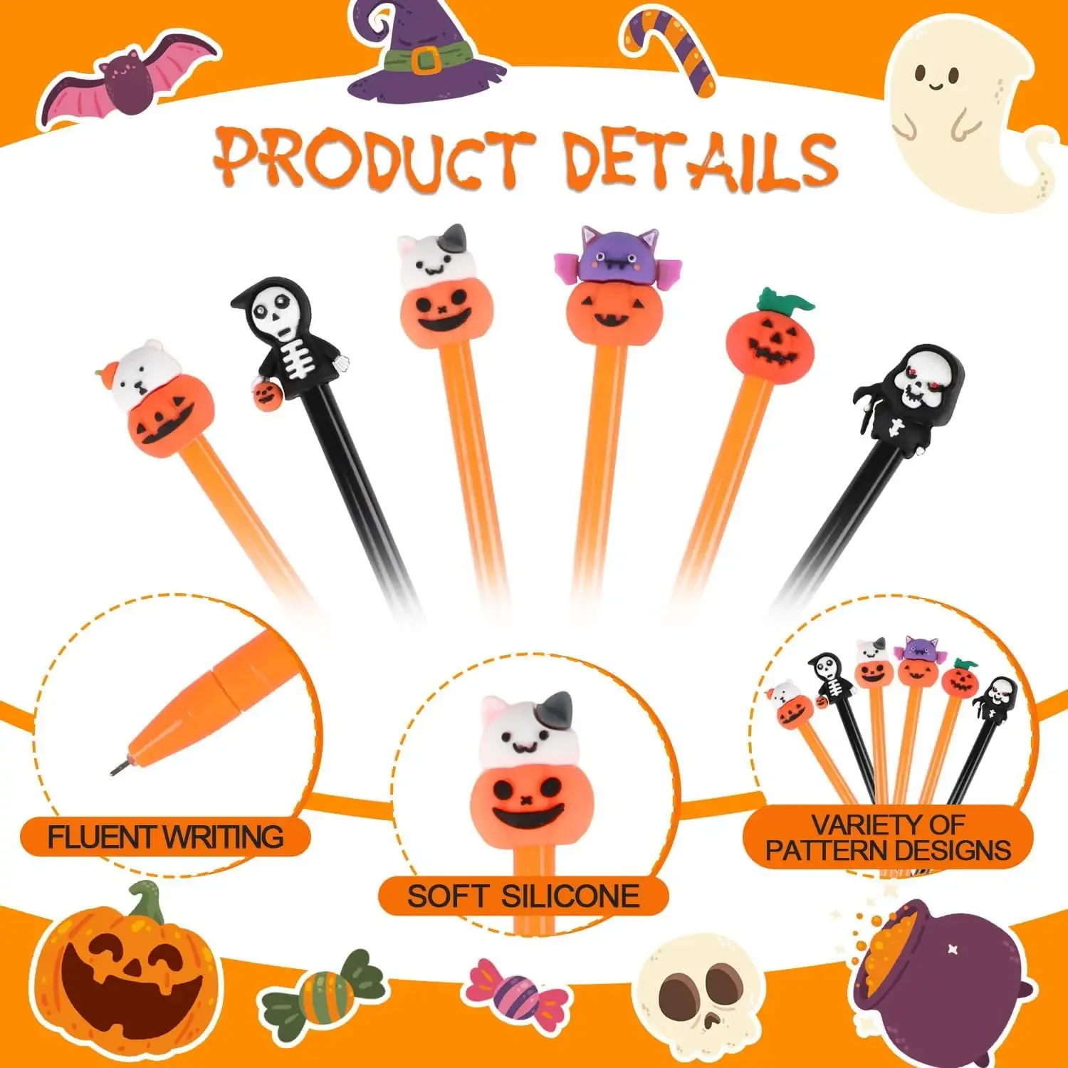 Imagem -04 - Canetas de Gel de Halloween Design de Caveira de Morcego Caneta Rollerball de 05 mm para Material Escolar Infantil 60