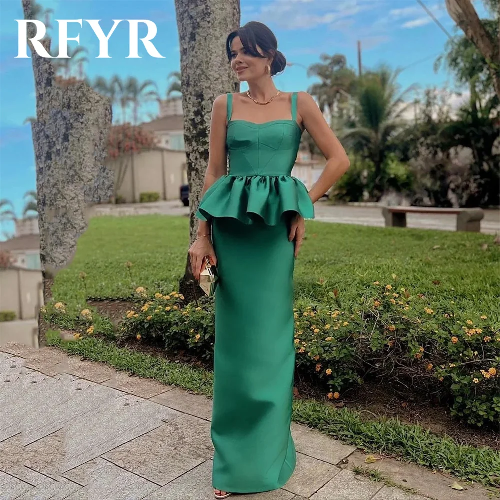 RFYR Green Mermaid Prom Dress Stain Spaghetti Strap Party Dresses Pleat Celebrity Gowns Wedding Party Dress вечерние платья