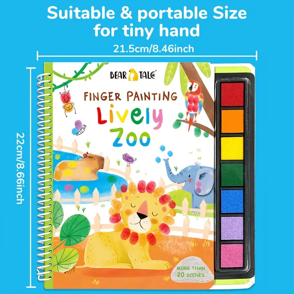 Set di pittura con le dita lavabile per bambini Divertente libro di pittura con le dita Arte Animale Zoo Forniture per pittura a colori Artigianato fai-da-te Regali
