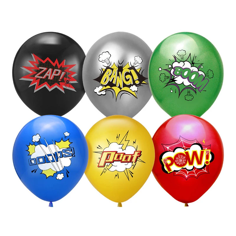 10pcs Super Hero Themed Superheros Comic Style Balloons Boys Birthday Party Decoraitons Baby Shower Bachelor Party Decor Balloon