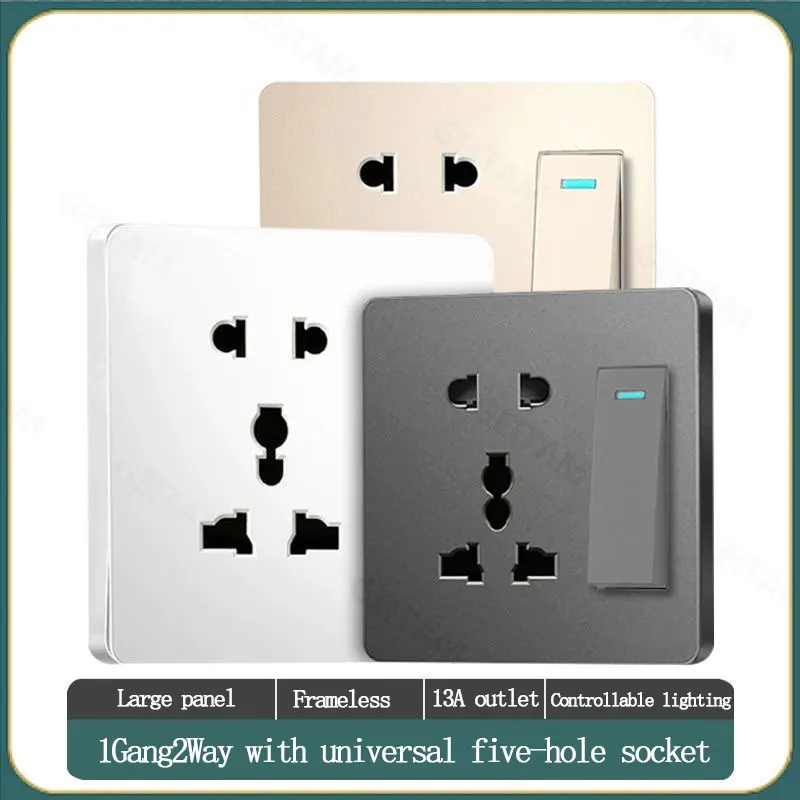 86-Type 1Gang2Way Light Switch Multi-Function Five-Hole Socket With Switch Control, Surface-Mounted Universal 5-Pin UK EU Plug