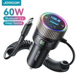 JOYROOM 60W Bluetooth 5.4 FM Transmitter PD QC 3.0 Super Fast Car Charger Dual Mics HiFi Deep Sound USB C Car Charging Adapter