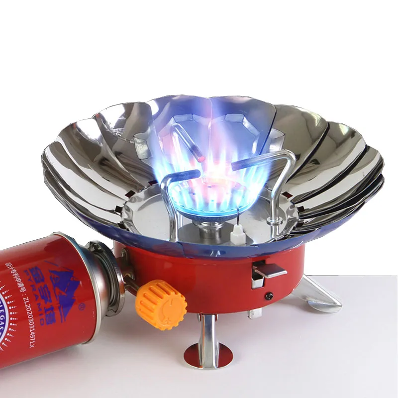 Outdoor Mini Portable Folding Heater Camping Lotus Burner Kitchen Cooker Heating Foldable Furance Head Card Gas Stove Wind Proof