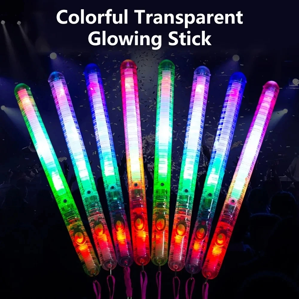 12-48pcs LED Flashing Sticks Glowing Cheer Wands Multicolor Light Up Wands With Lanyards For Concert Party Wedding Favor Props