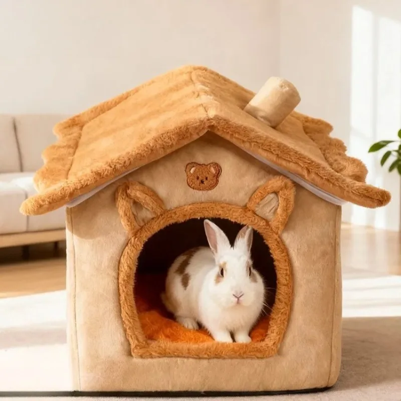 

Съемная моющаяся хлопковая лежанка для кроликов, теплая зимняя будка для мелких животных с толстым наполнителем, спальное место для кроликов, морских свинок, домашних животных