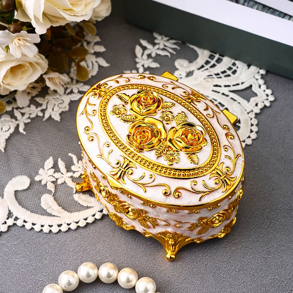 

Vintage Style Jewelry Storage Box For Earrings Rings Trinkets Protection Metal Keepsake Organizer Tabletop Decorative Holderoval