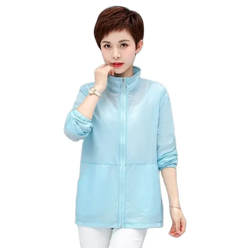 

Summer Long Sleeve Thin Jacket Women Loose 5XL Sunscreen Coat 2023 Middle-aged Female Coats Fashion Casual Ultraviolet-proof Top