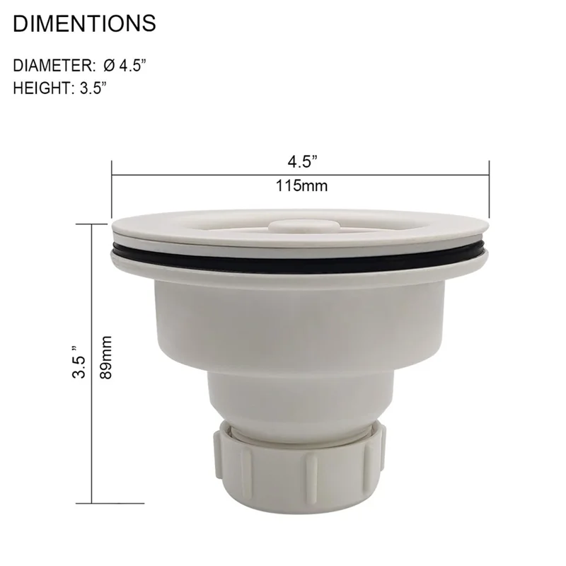 

HLZS-For Granite Or Fireclay Kitchen Sink Drain Assembly 3-1/2 Inch Polymer White With Basket Strainer And Stopper