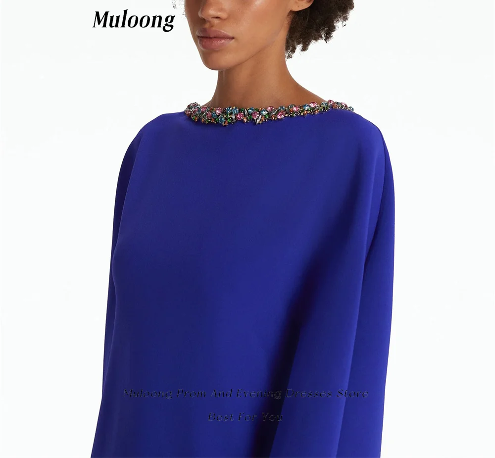 Muloong Azure Blue Flowing kaftan Gown Multi-brights Crystal Party Dresses Floor Length Mermaid Haute Couture Dress