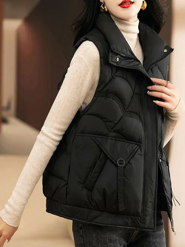 

Women's Thiened Warm Cotton Vest Outerwear ort Sle Zipper Closure Loose Fit Pure Color Autumn Winter Faion ential