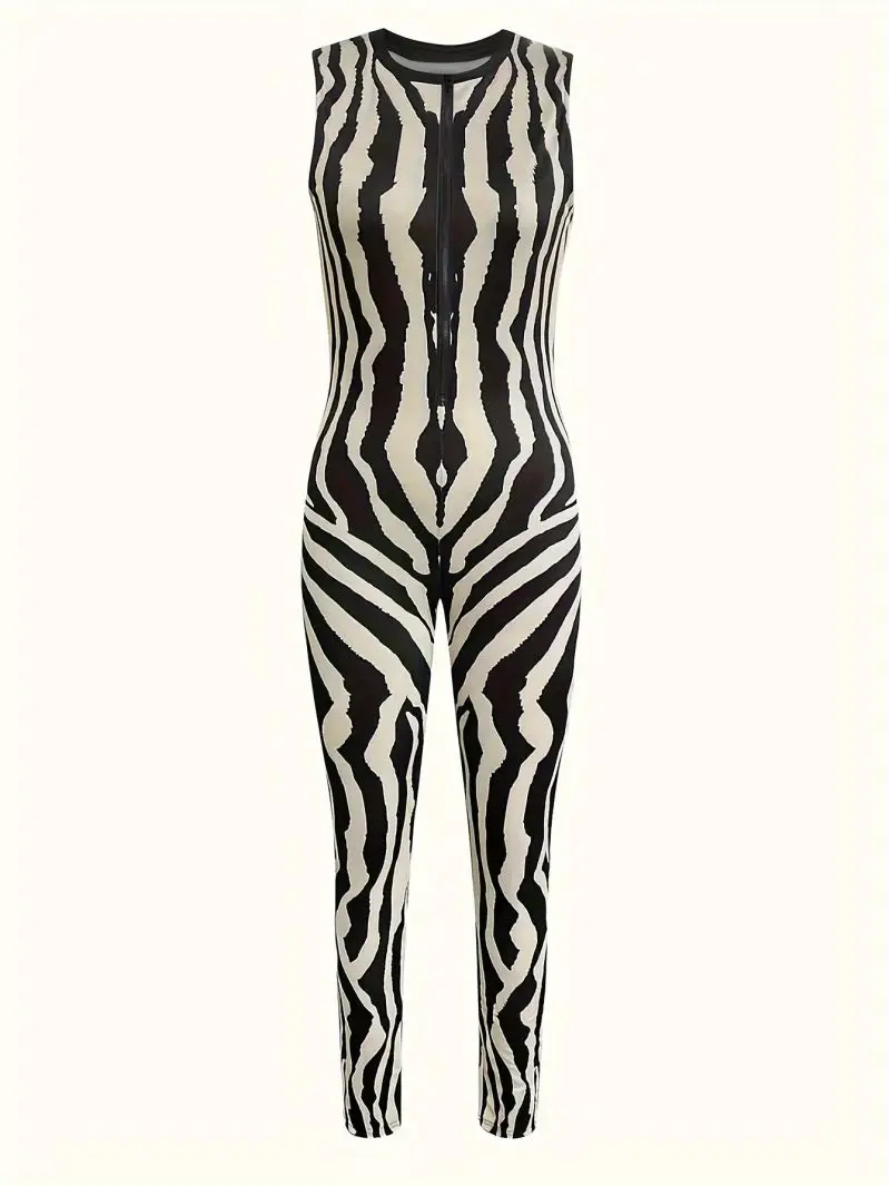 Combinaison élégante dos nu à motif zèbre pour femmes européennes et américaines