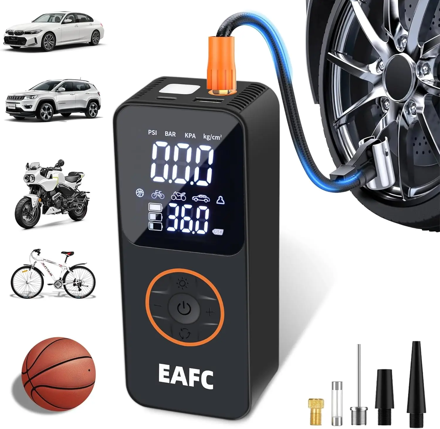 

Cordless Tire Inflator 150PSI with LED Light - Portable Air Pump for Car, Bike, Motorcycle, Sports Balls, USB Rechargeable, 4 Mo