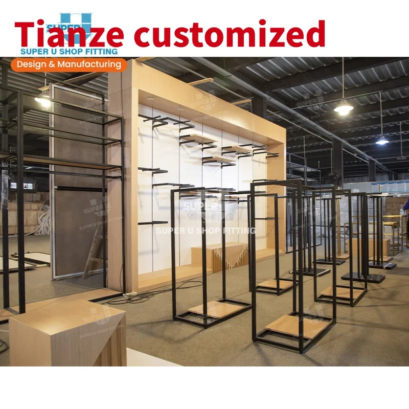 

(customized)Custom Garment Boutique Wooden Clothes Shop Display Cabinet Furniture Hot Retail Clothing Store Wall Display Shelf f