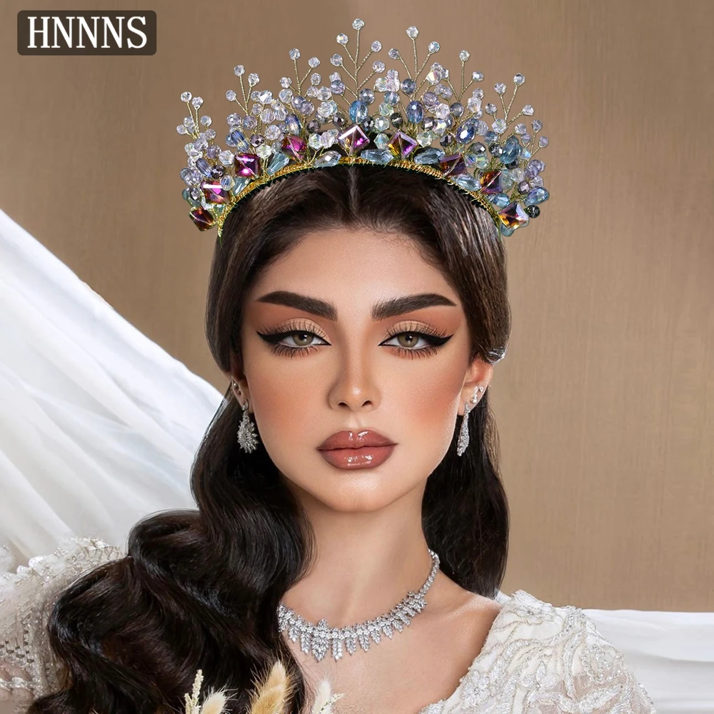 

HNNNS Crystal Princess Crown Tiara Headdress Prom Charming Hair Bands Sparkling Ladies Hair Accessories Holiday Gift A314