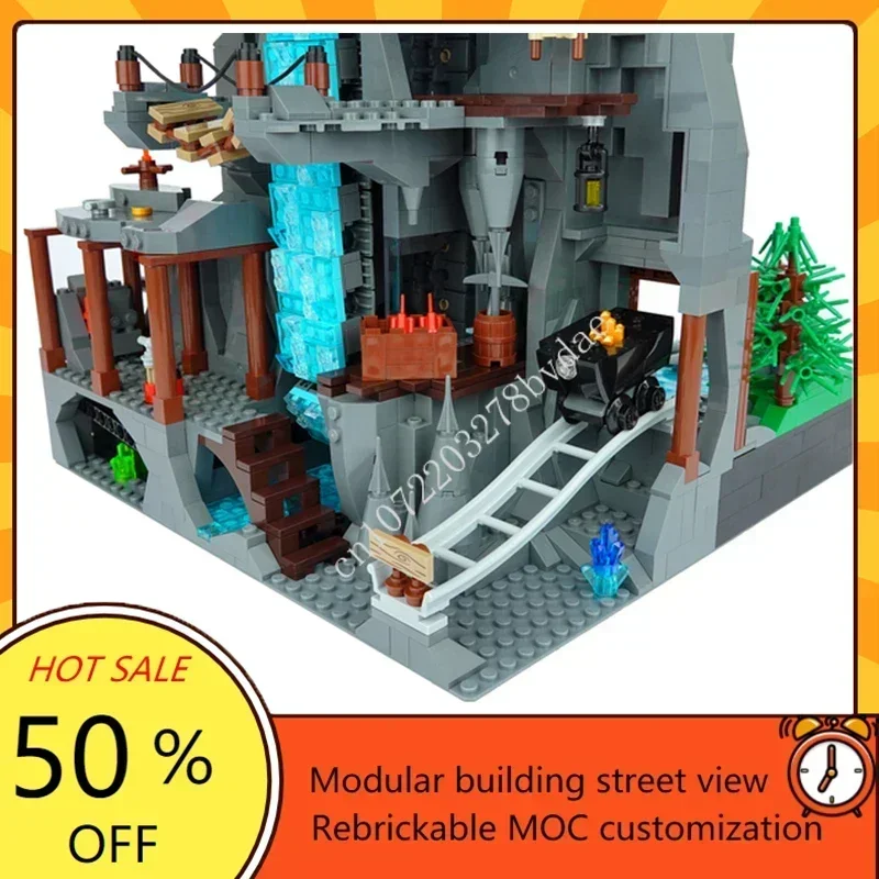 Kreatywny model ulicy z działającą wodospadem, modułowy zestaw klocków MOC, niestandardowa architektura, zabawka edukacyjna DIY do samodzielnego montażu, prezent.