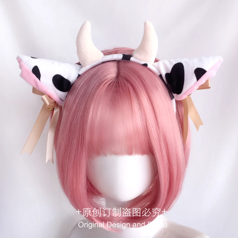 Lolita headband horn hand-made spotted cute sweet girl plush bell KC cow headband animal ear headwear accessories