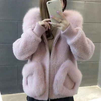 2024 New Imitation Fox Fur Grass Coat Women\'s Winter Hooded Short Coat