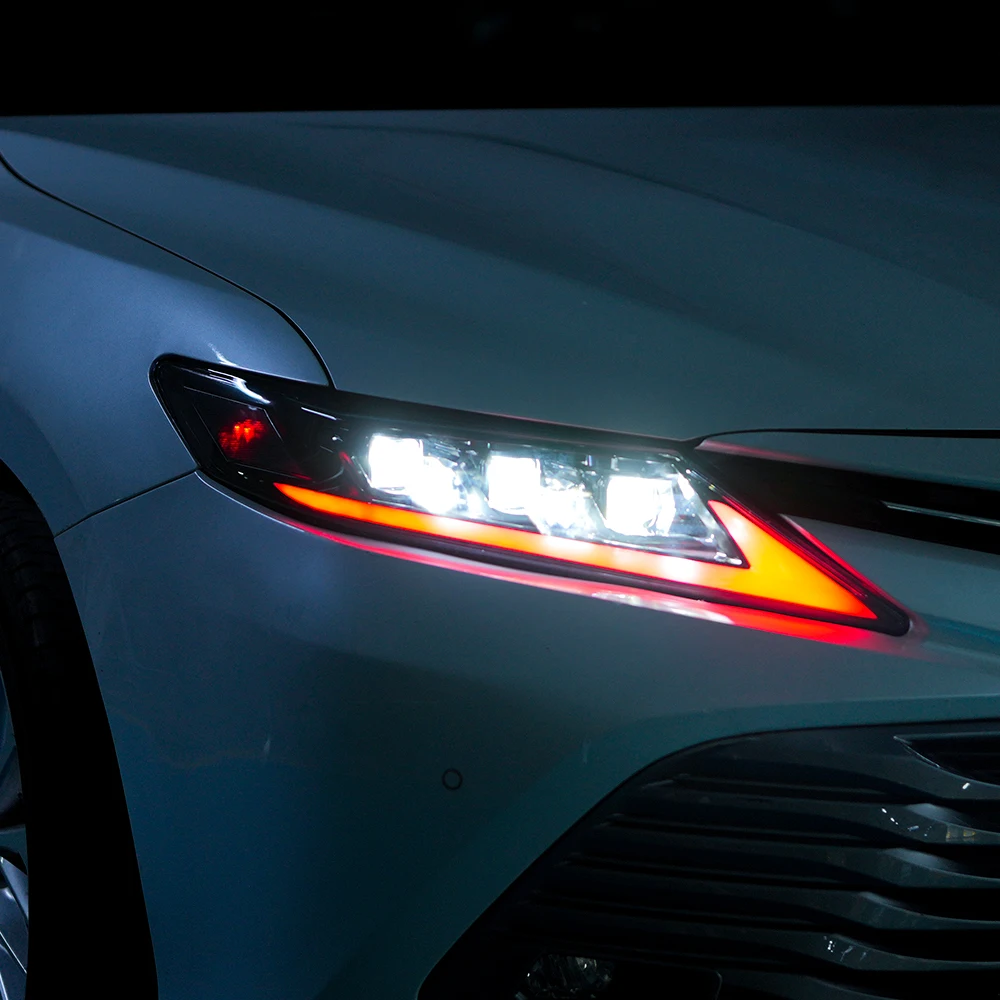 زوج العارض عدسة DRL RGB تشغيل ضوء LED مجموعة مصابيح أمامية لتويوتا كامري 2018 2019 2020 2021 2022 2023