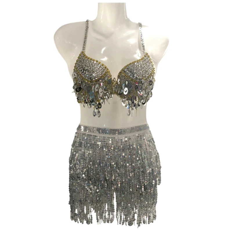 Halloween Damen 2-Teiliges Set Bauchtanz-Kostüm Bralette Top Quasten-Minirock Bauchtanz Jazz Halloween Bühnenauftritt Rave – Detail 5