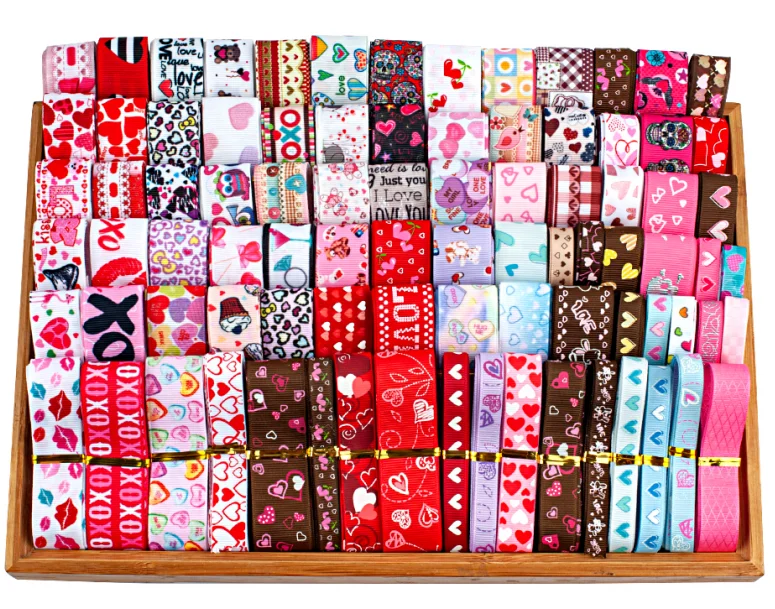 Valentine's Day Heart 12yards Random Pattern Random Size Material Ribbon for Cheer Bows DIY Girl Hair Bows