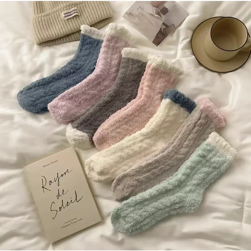 

Winter Warm Fluffy Socks Coral Fleece Indoor Floor Slipper Women socks Thicken Plush Candy Color Home Sleep Socks Christmas Gift