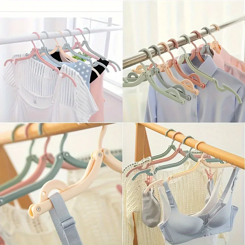 10Pcs Travel Foldable Hangers Ultra Light Clothes Hanger Light Portable Non Slip Closet Drying Rack Random Color Space Saving