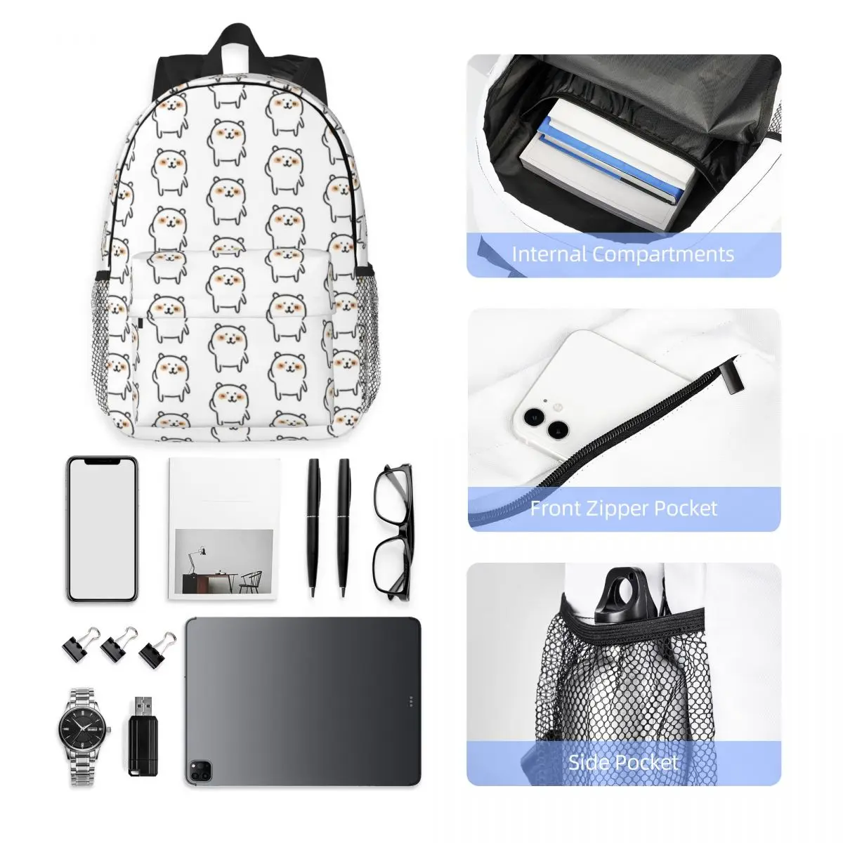 Chiikawa 15-Inch Waterproof Backpack - Lightweight Travel Bag with Multiple Pockets for Organization