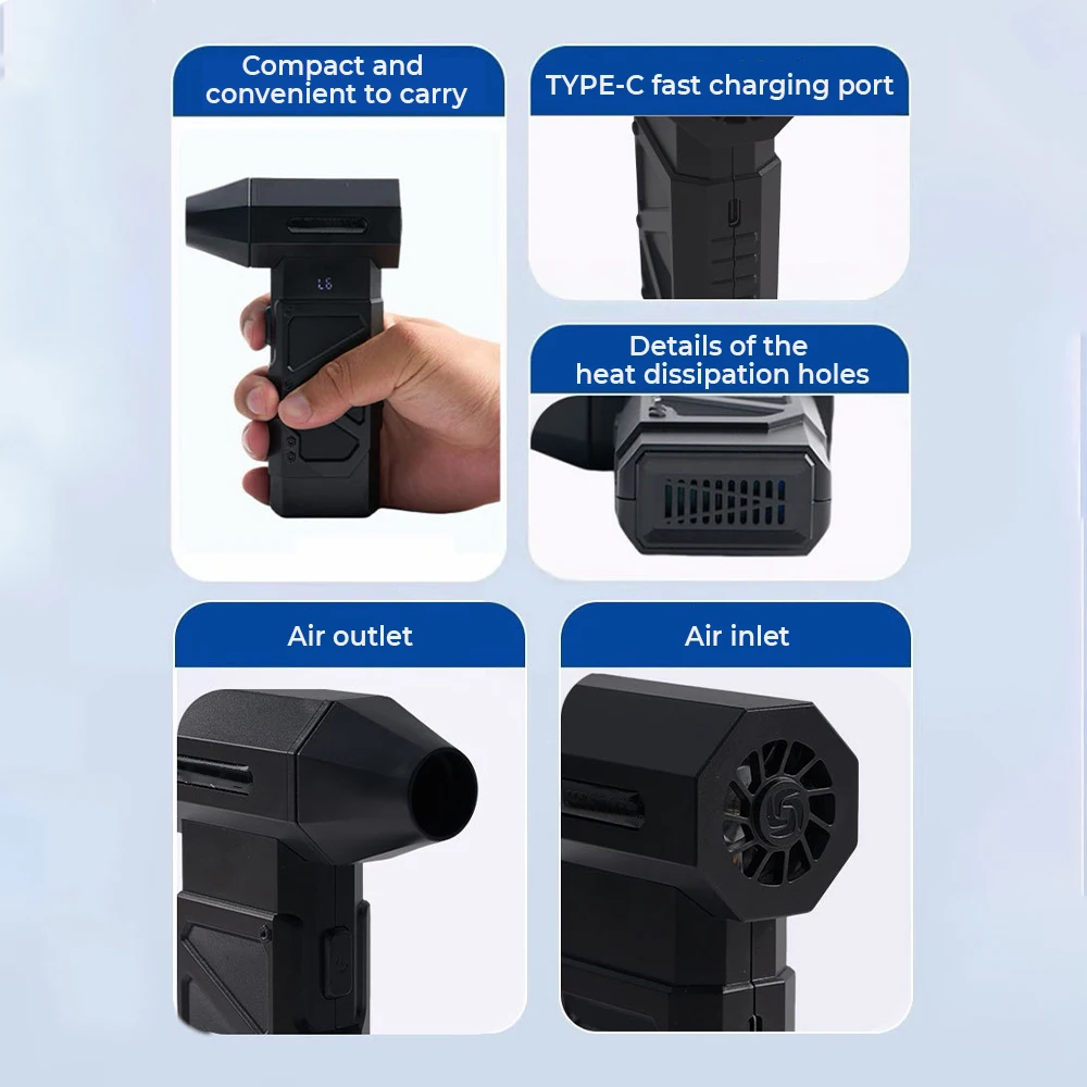 

Jet Fan Air Blower Strong Blowing 1000000RPM Powerful Dust Blower Wind Speed 58m/s Type-C Rechargeable Turbo Fan Jet 10000mAh