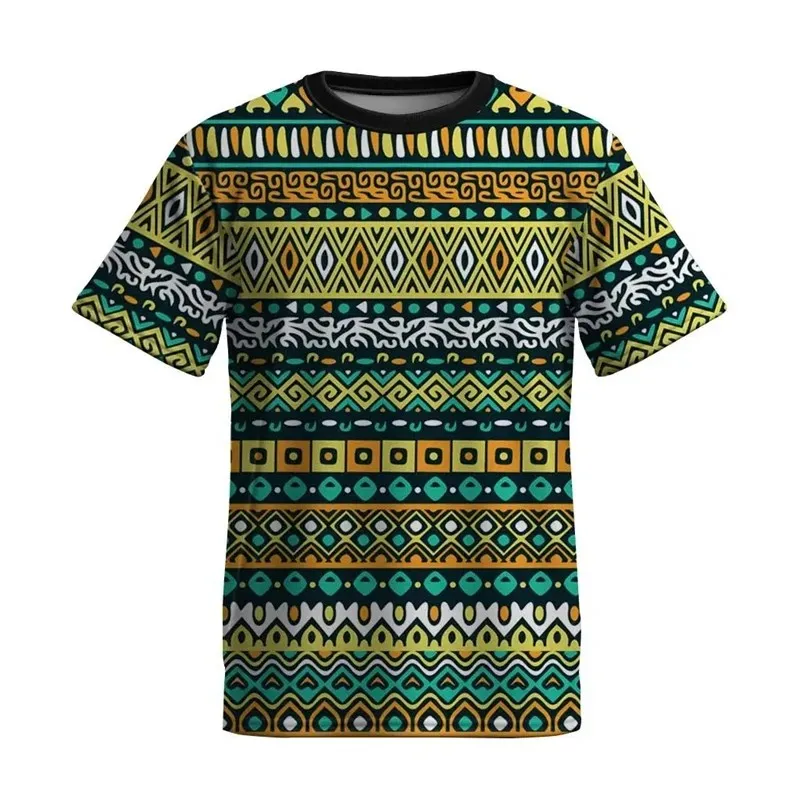 

Traditional Striped Printed Men's And Women's T-Shirts African Ethnic Summer Fashion Crew-Neck Men Street Casual Short Sleeves