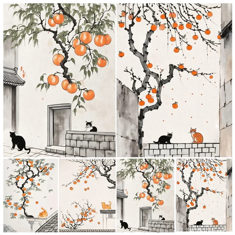 135720 Painting By Numbers Hand Persimmon Tree And Cat Adult Acrylic Kit Seascape DIY Acrylic Paint Canva Artwork Gift