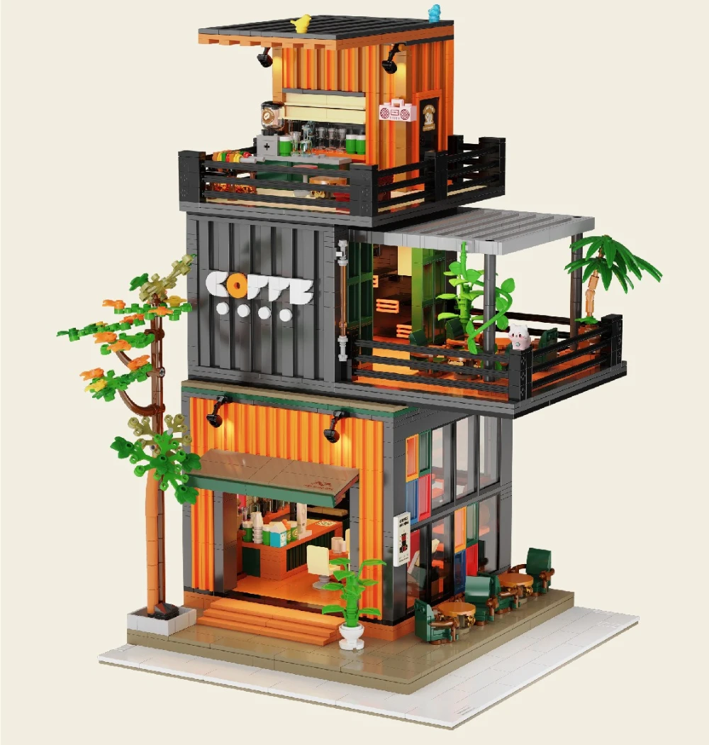 

MOC Forest Cafe Style Building Blocks Set Odern Villa House Street View Architecture Idea Desktop Toys Birthday Holiday Kid Gift