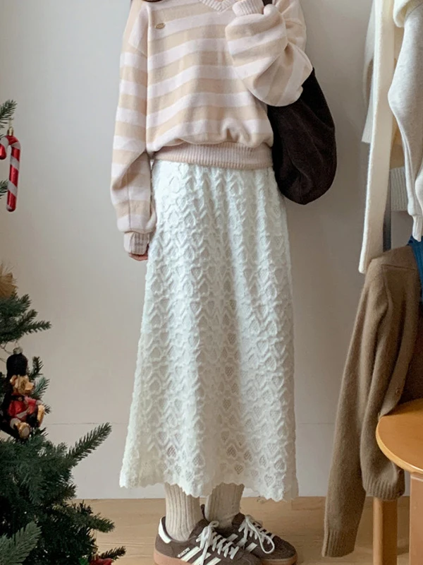 falda acampanada de cintura alta para mujer, falda larga de estilo coreano, e, dulce, de encaje, versátil, adeaz...