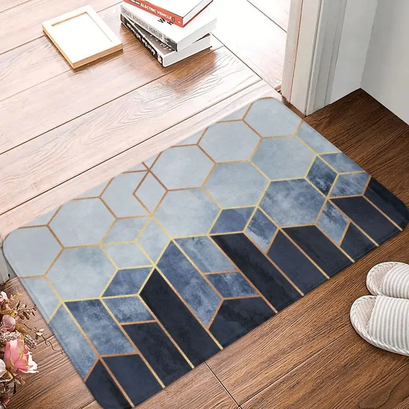 Soft Blue Hexagons Floor Door Bath Kitchen Mats Anti-Slip Indoor Abstract Geometric Pattern Doormat Garage Entrance Carpet Rug