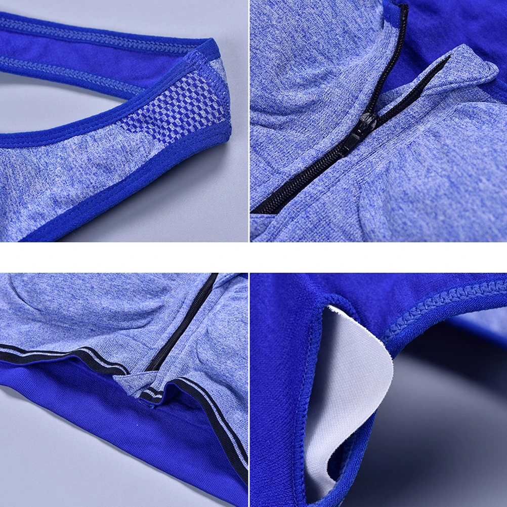 

Women's Front Zipper Wirefree Sports Bra Padded Shockproof Gym Crop Running Bra Size Xl Blue Push Up Fitness Support Bras
