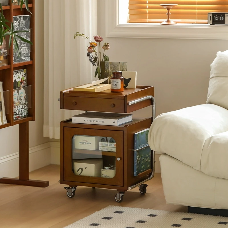 Mesita de noche de madera maciza, mueble de almacenamiento para dormitorio, estante