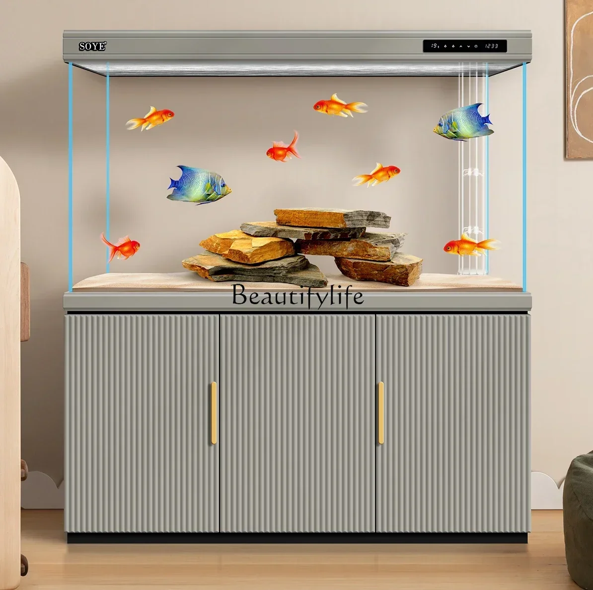 

FG28Fish Tank Living Room Home Bottom Filter Light Luxury Floor Screen Partition Super White Ecological Large