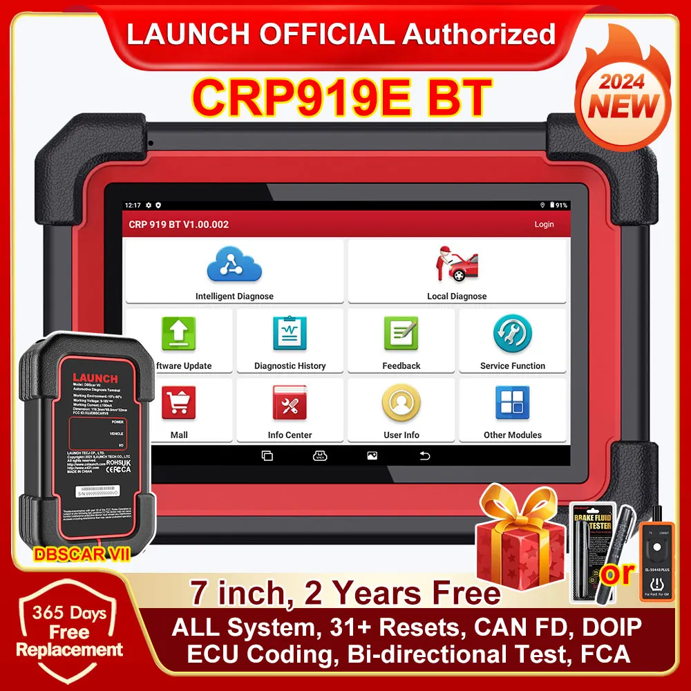 LAUNCH X431 CRP919E BT Code Reader CANFD DIOP ALL System Diagnostic Tools ECU Coding Active Test AF IMMO 31 Resets OBD2 Scanner