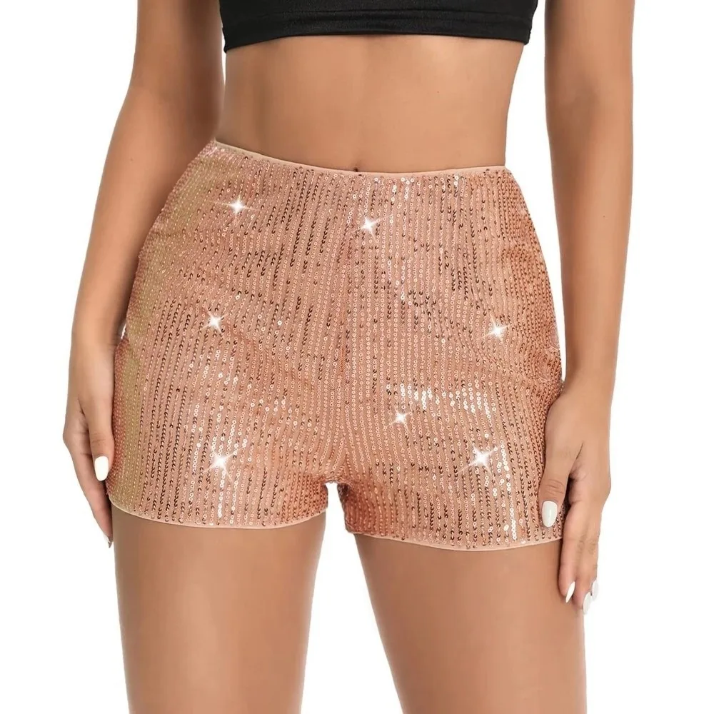 Classic Y2K Sequin Shorts Straight High Waist Sprots Shorts Stage Performance Cheerleading Team Shiny Panties Daily