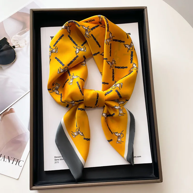 Luxe Twill Vierkante Zijden Sjaal voor Vrouwen Ontwerp Stola Hijab Kleurrijke Print Wraps Dame Hoofdband Sjaal Bandana 2023 Nieuwe Foulard