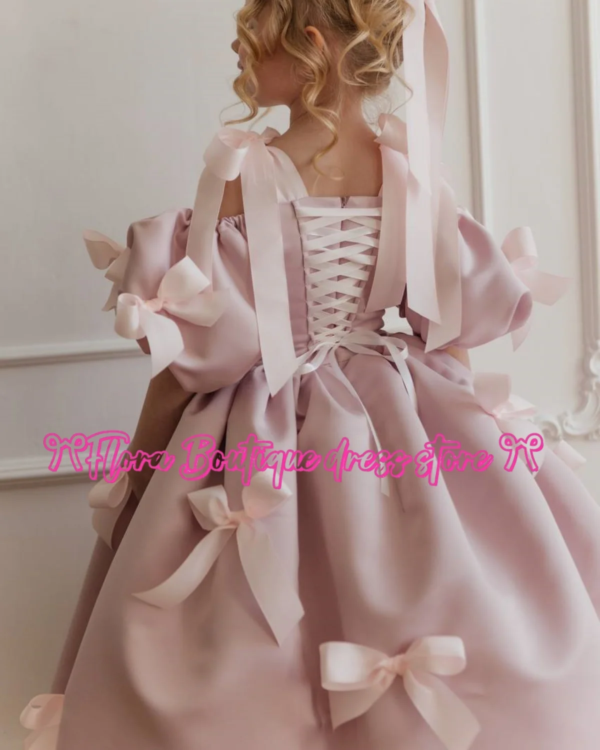 فساتين فتاة صغيرة طويلة منتفخة باللون الوردي اللطيف مع فستان بناتي على شكل فيونكة على شكل زهرة لحفلات أعياد الميلاد وحفلات الزفاف #3